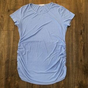 Smallshow Ribbed Short Sleeve T-shirt Women's XXL(fits L) Ruched Sides Blue